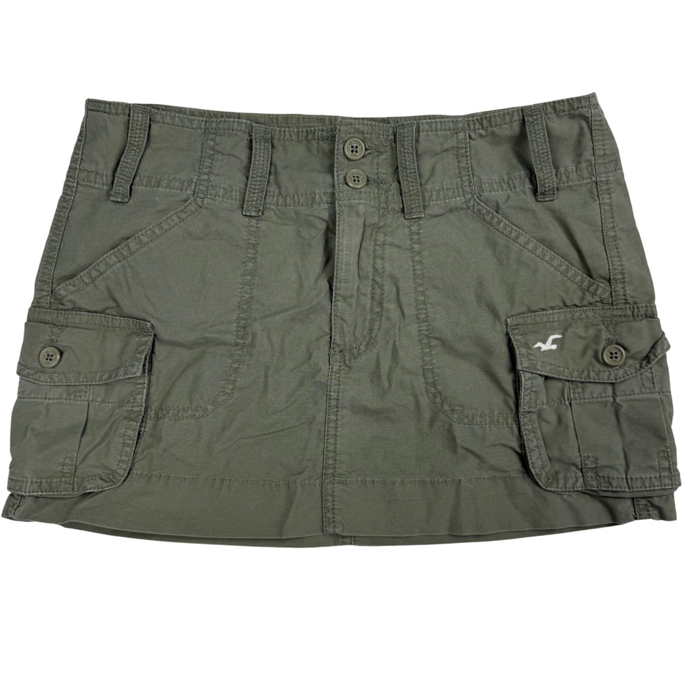 VTG Y2K Hollister Olive Green Cargo Mini Skirt Ultra Utility Low Rise Sz 3 Logo